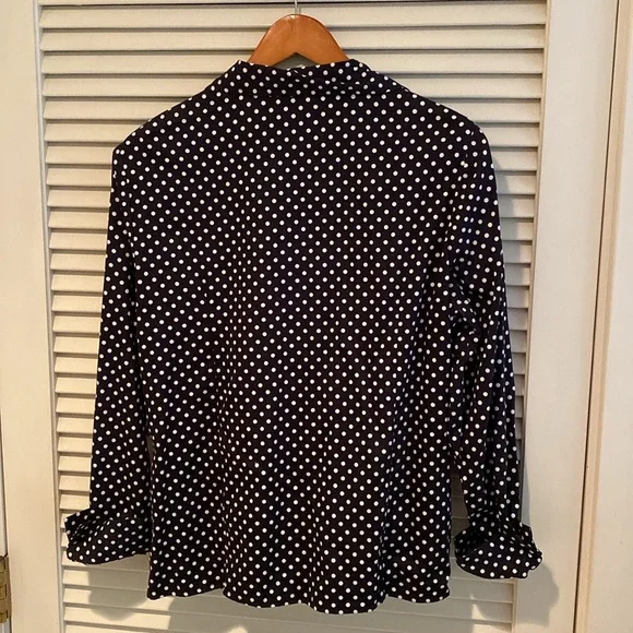 Jones New York signature Knot Front Blouse polkadot white on black size L cotton - Picture 3 of 11